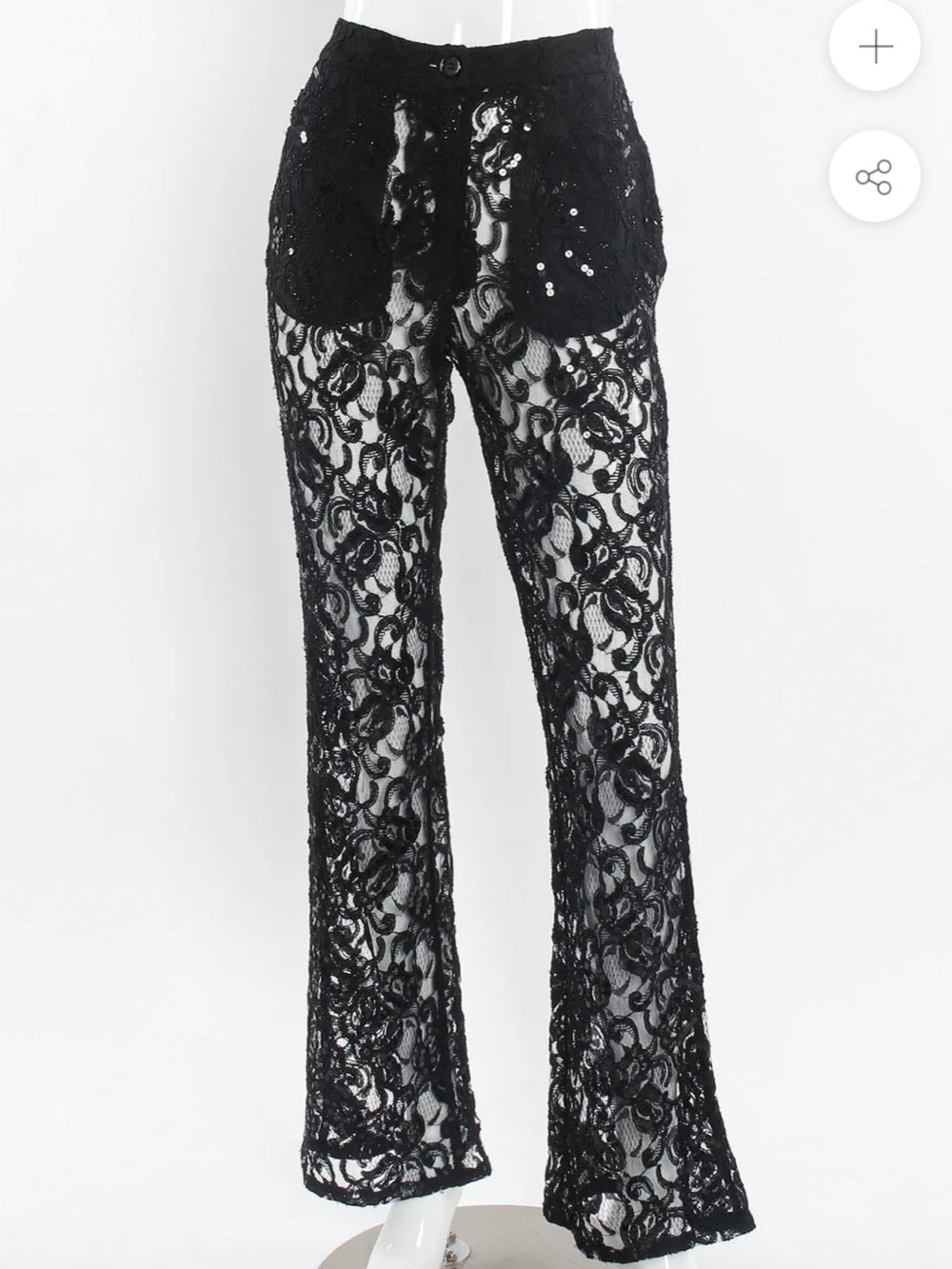 Vintage DKNY Black Sequin Lace Wide-Leg Pants